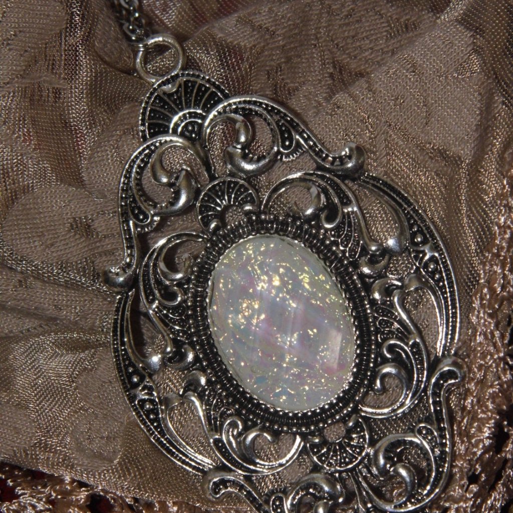 White Moonstone Fire Opal Silver Necklace Large 28$
